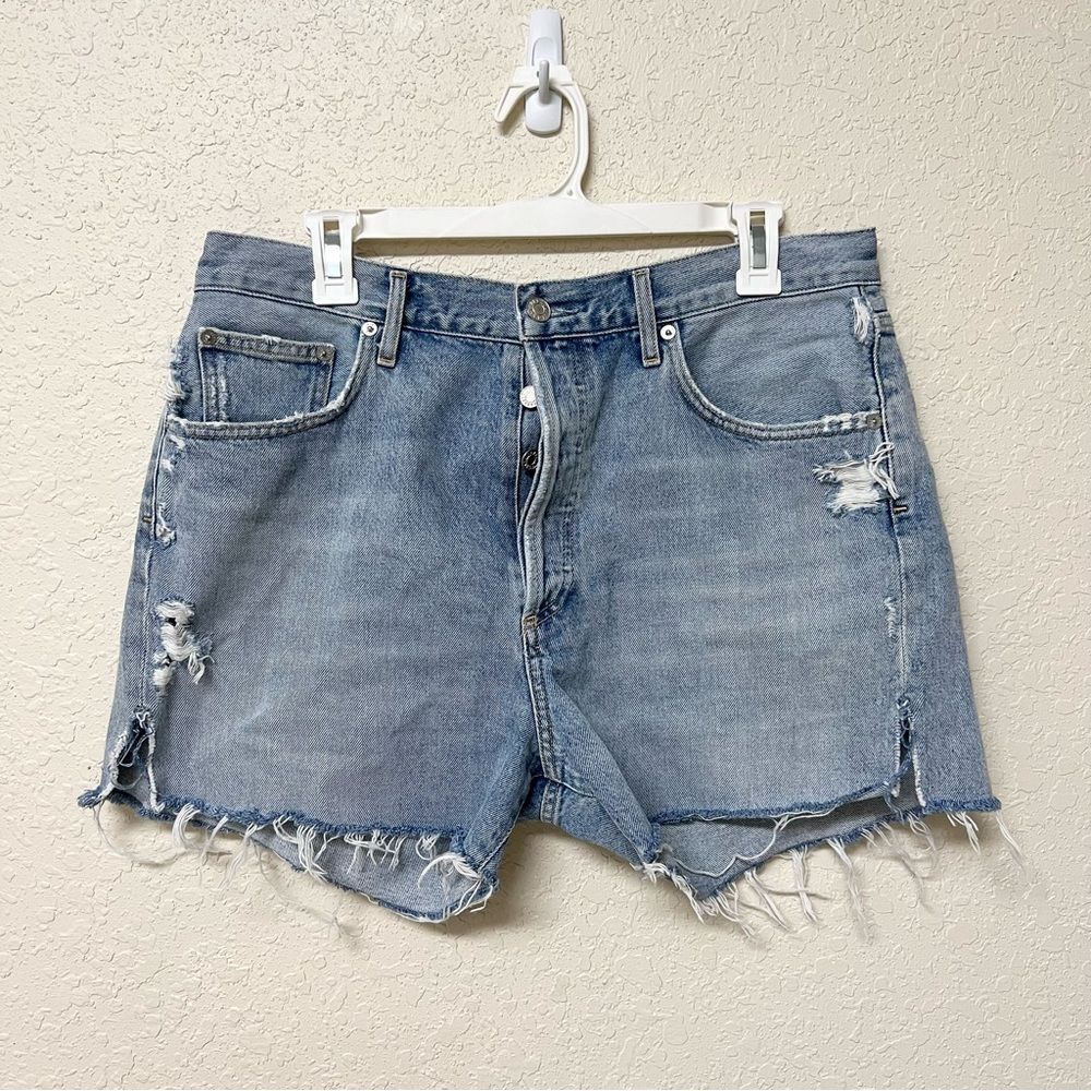 Agolde Light Blue Distressed Jean Shorts
